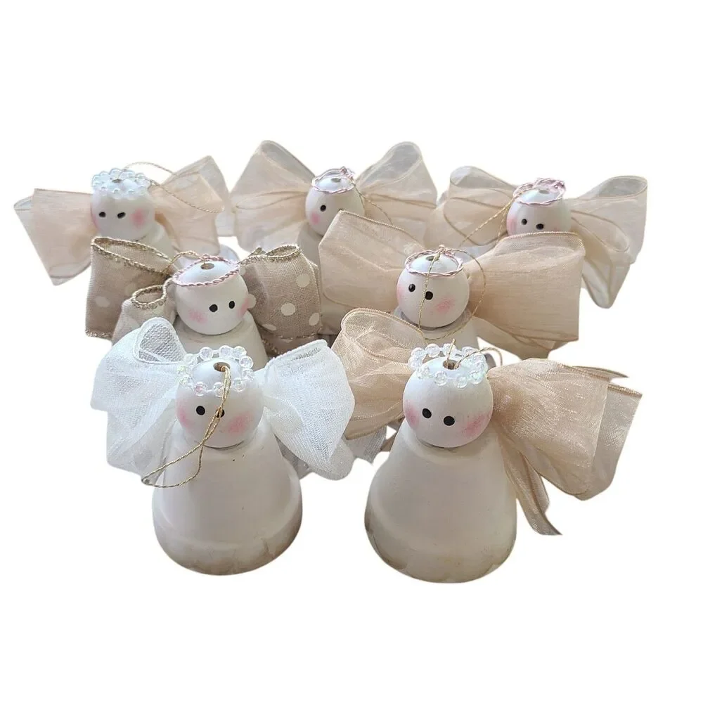 Vintage Handcrafted Mini Clay Pot Holiday Angel Ornaments - Set of 7 - Christmas